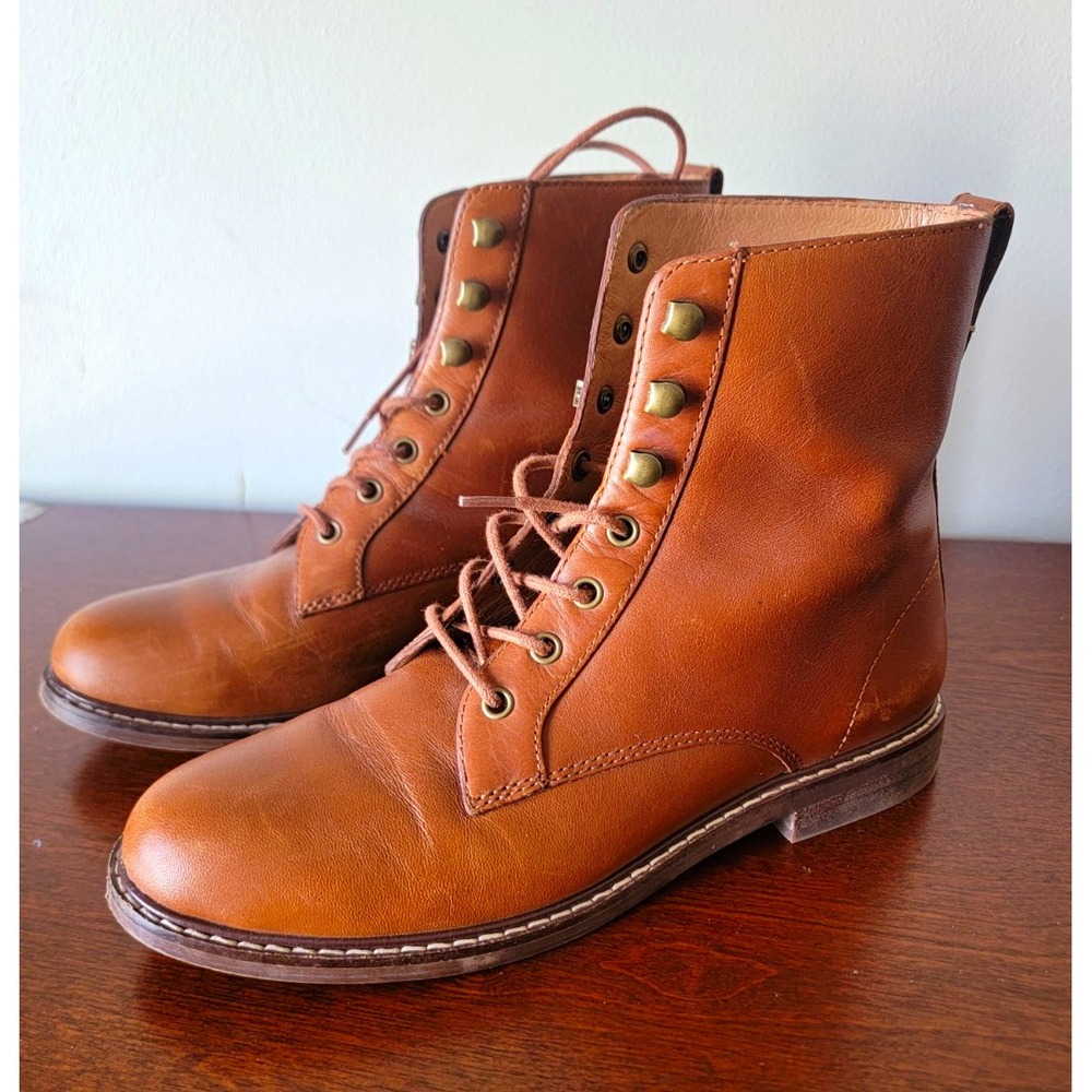 Madewell Cognac Leather Lace-Up Ankle Boots